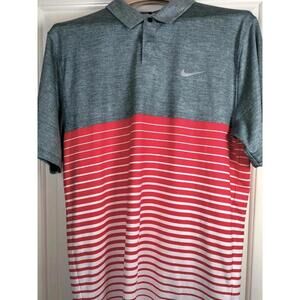 Nike Tiger Woods Collection Golf Polo Shirt Men’s Small Grey Red Striped Dri-FIT